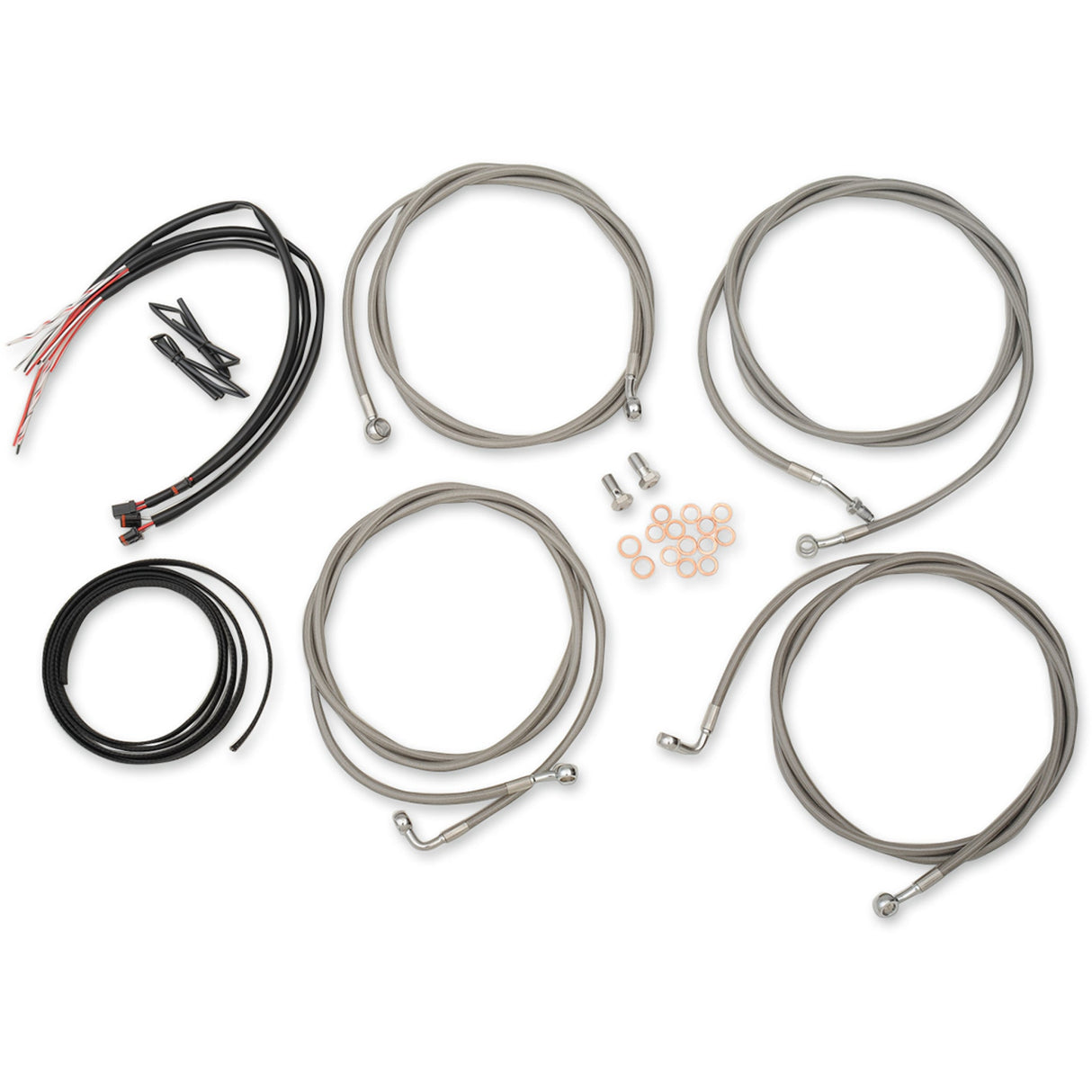 LA Choppers Complete Stainless Braided Handlebar Cable Brake Line Kit — Cable Kit Mini Handlebars - LA-8054KT2-08 For Harley Touring 2017-2020