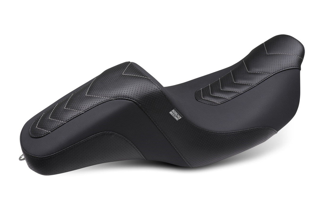 Mustang Kodlin Signature Series Squareback™ Seat Gripper Vinyl Chevron Gunmetal Stitch - 76322GM For Harley Touring 2008-2025