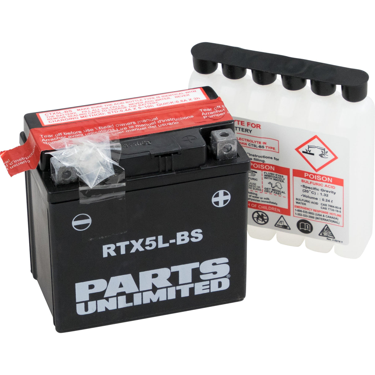 PARTS UNLIMITED RTX5L-BS AGM Maintenance-Free Battery AGM Battery - RTX5L-BS .24 L