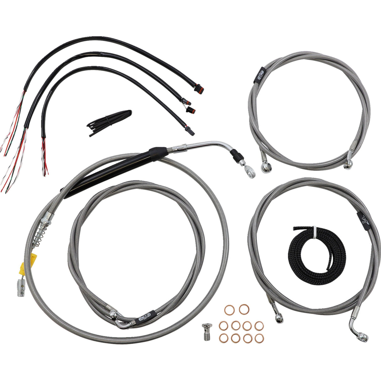 LA Choppers Complete Stainless Braided Handlebar Cable Brake Line Kit — Cable Kit 12"-14" Handlebars - LA-8056KT2-13 For Harley Touring 2021-2022