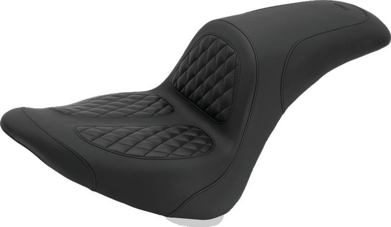 Mustang Motorcycle Wide Tire (200mm) Fastback 1PC Seat With Diamond Stitch Black - 76982 For Harley Softail 2006-2017