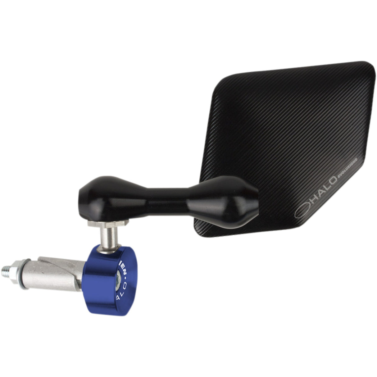 Driven Racing Halo Stainless Steel Bar End Mirror Halo Side View Pentagon Black Blue Left Each - DHBML-BL