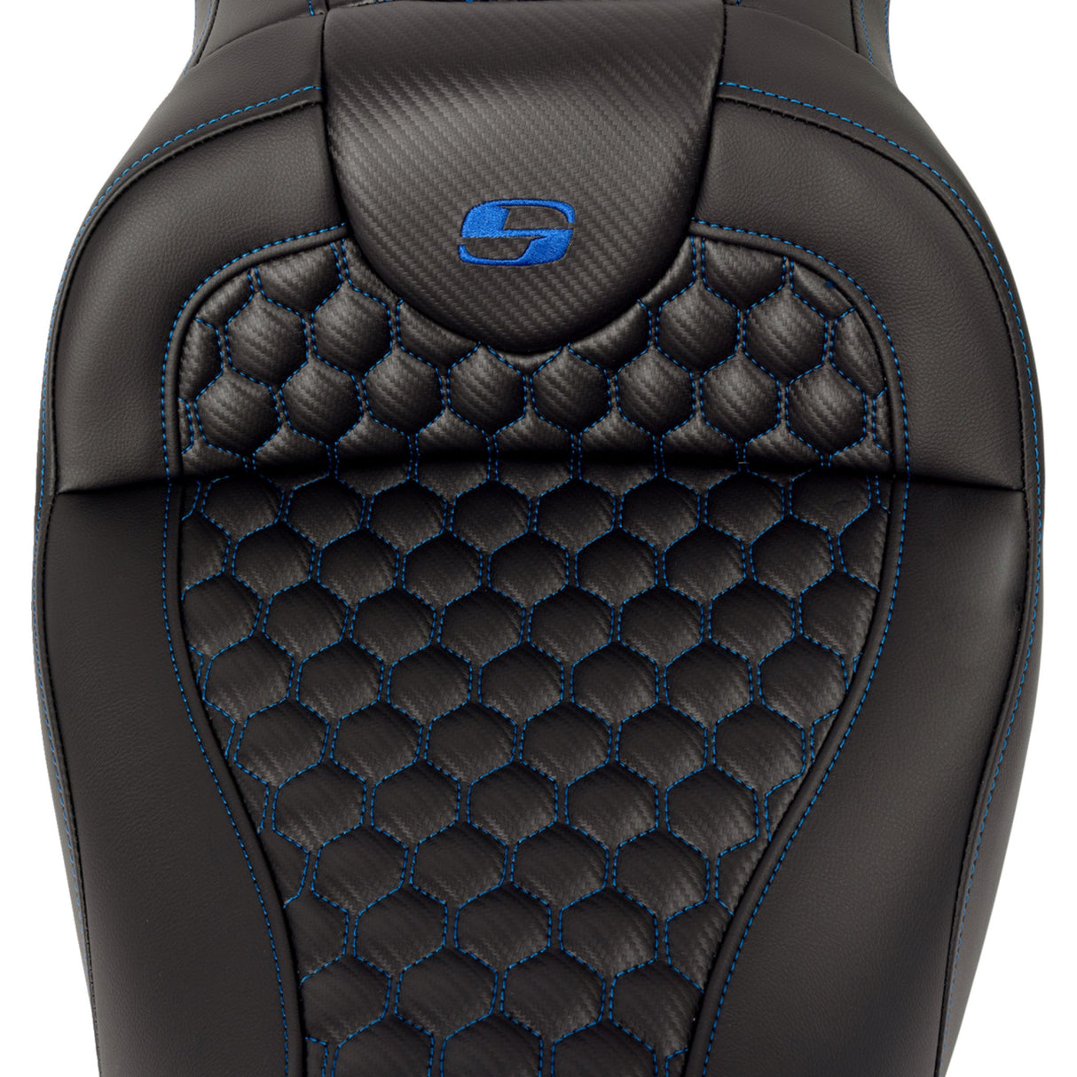 Saddlemen Honeycomb Roadsofa™ Seat Honeycomb Blue Stitch With Backrest - 808-07B-189B1 For Harley Touring 2008-2025