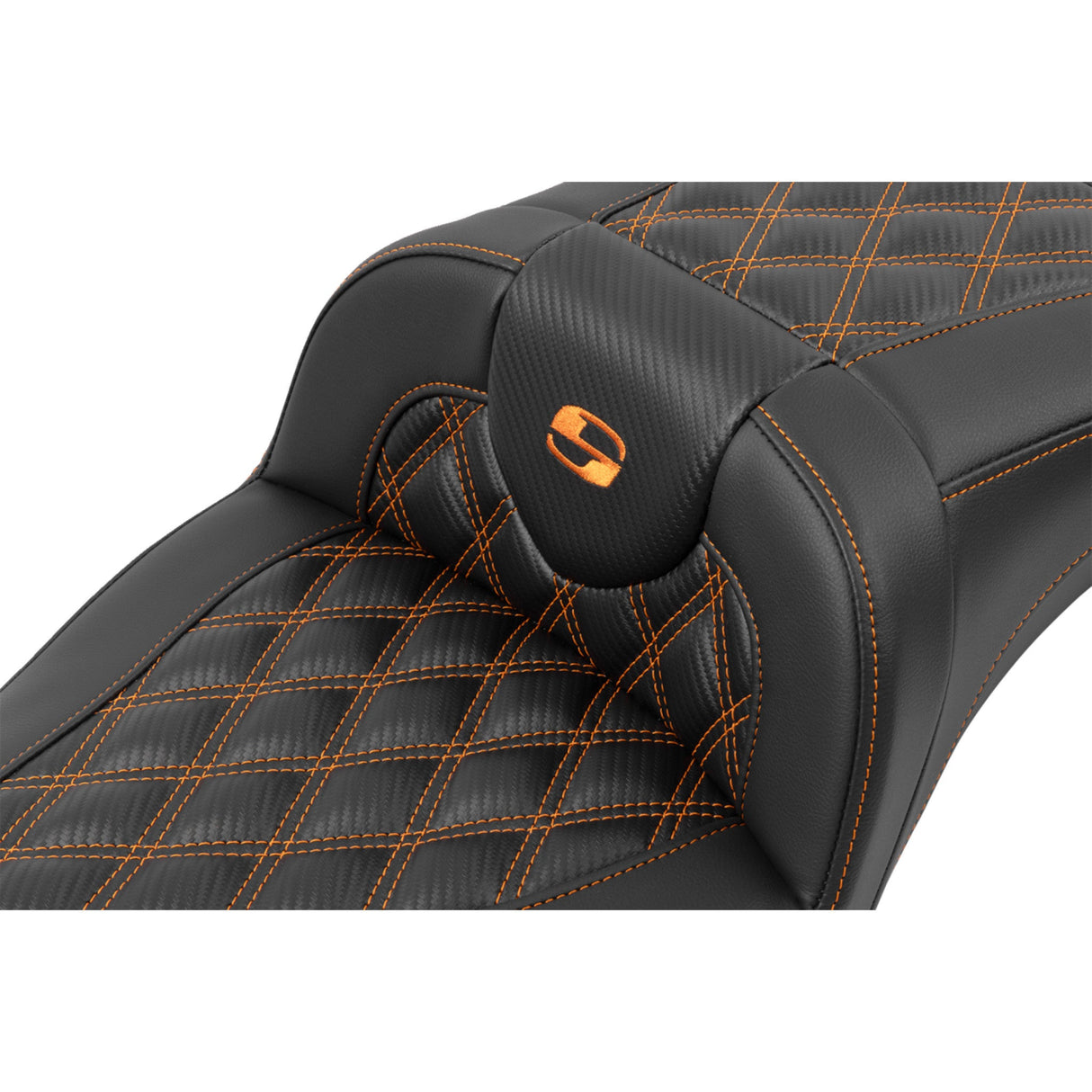 Saddlemen Roadsofa™ Extended Reach Seat Without Backrest Lattice Stitch Orange Stitch FL FX - 823-07-20703 For Harley Touring 2023-2026