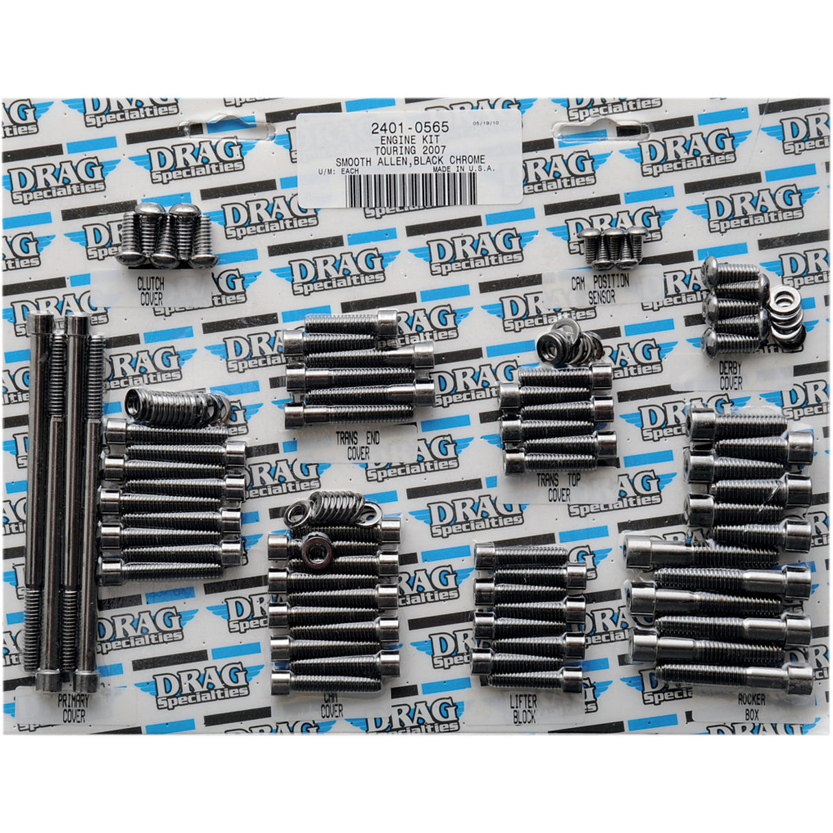 Drag Specialties Complete Motor Bolt Kit Smooth Socket-Head Black Chrome For Harley Touring 2007-2016