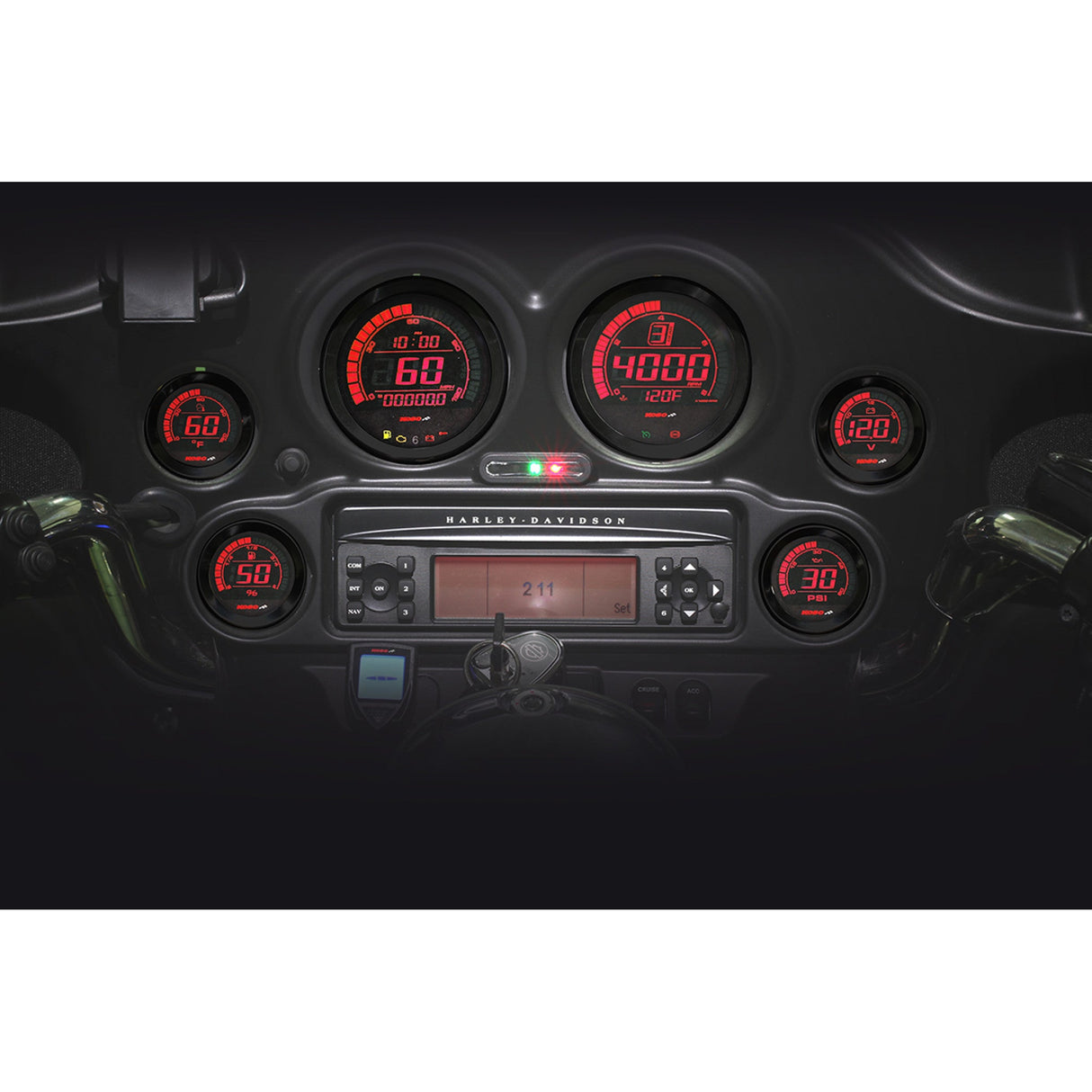 Koso North America HD-02 Six-Piece Gauge Kit Black - BA050903 For Harley Touring 2004-2013