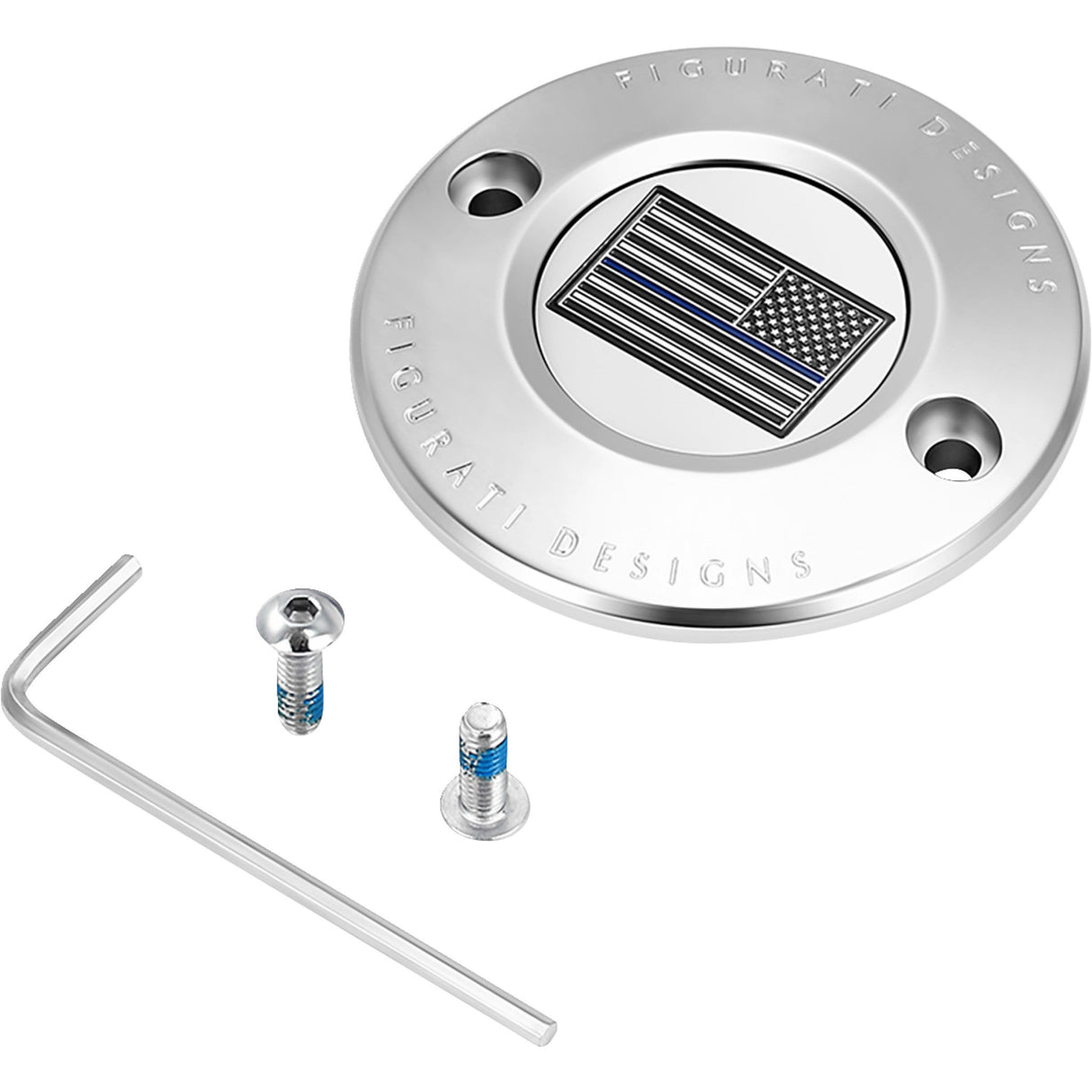 Figurati Designs Timing Cover 2 Hole Blue Line American Flag Stainless Steel - FD70-TC-2H-SS For Harley Motorcycles 2017-2022