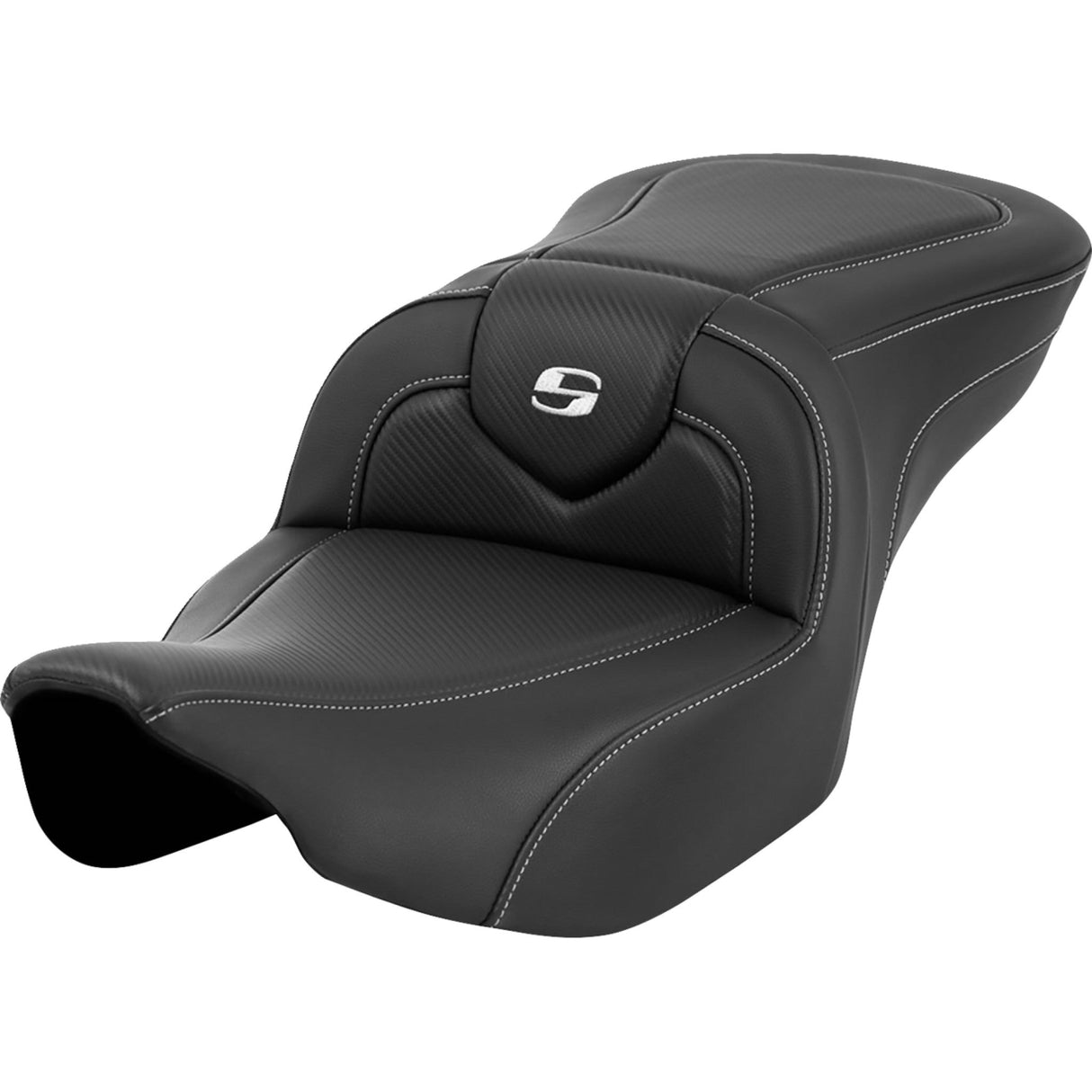 Saddlemen Roadsofa™ Carbon Fiber Seat Silver Stitch Silver Logo Without Backrest - 823-07-185 For Harley Touring 2023-2026