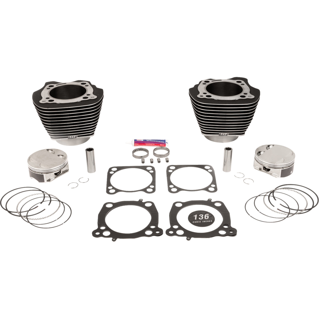 S&S CYCLE 0931-1209 910-0848A Big Bore Cylinder Kit 136" Cylinder Kit - 4.625" Stroke - Wrinkle Black w/Highlighted Fins - M8