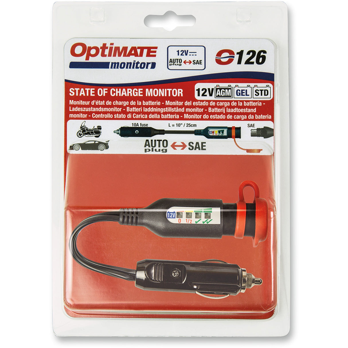TECMATE 3807-0394 O-126 OptiMate™ Monitor O-126 auto plug to sae