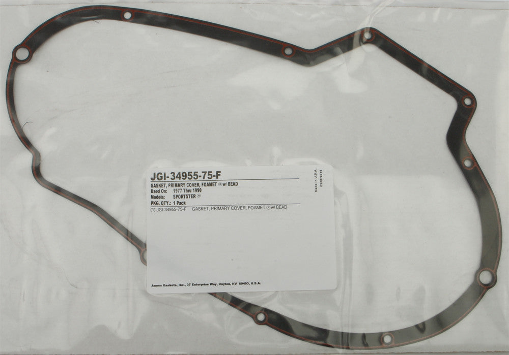 James Gaskets Gasket Primary Cover XL Foam W Bead 1/PK - 34955-75-F For Harley Sportster 1977-1990