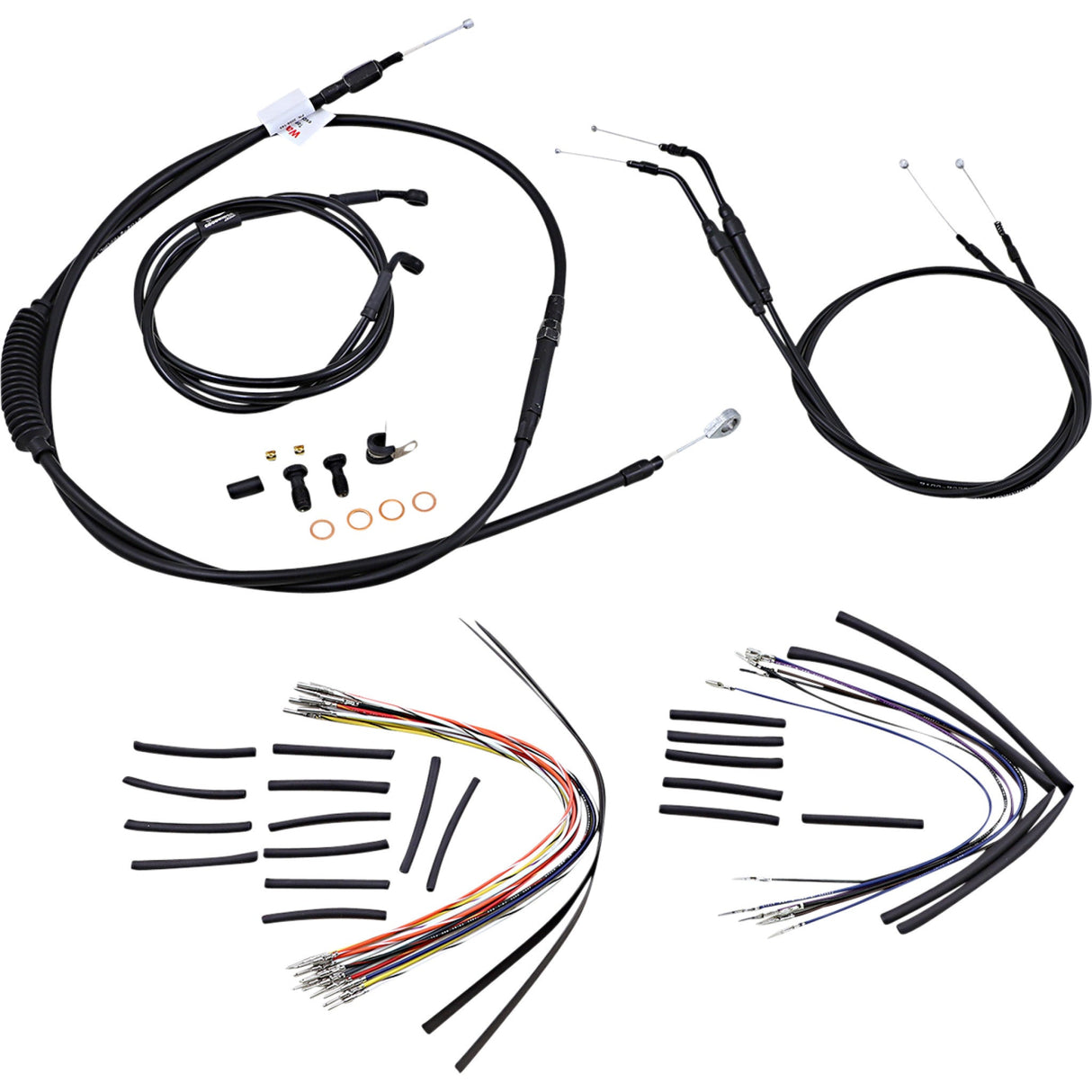 BURLY BRAND 0610-0626 B30-1043 Complete Black Vinyl Handlebar Cable/Line Kit for Ape Hanger Handlebars - 14"