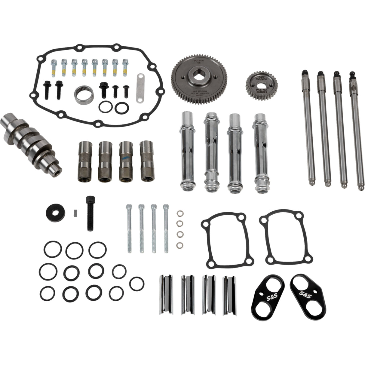 S&S CYCLE 0925-1644 310-1413 496 Camshaft Kit with Pushrod Tubes Camshaft Kit - 496 Gear Drive - Chrome Pushrod Tubes - M8