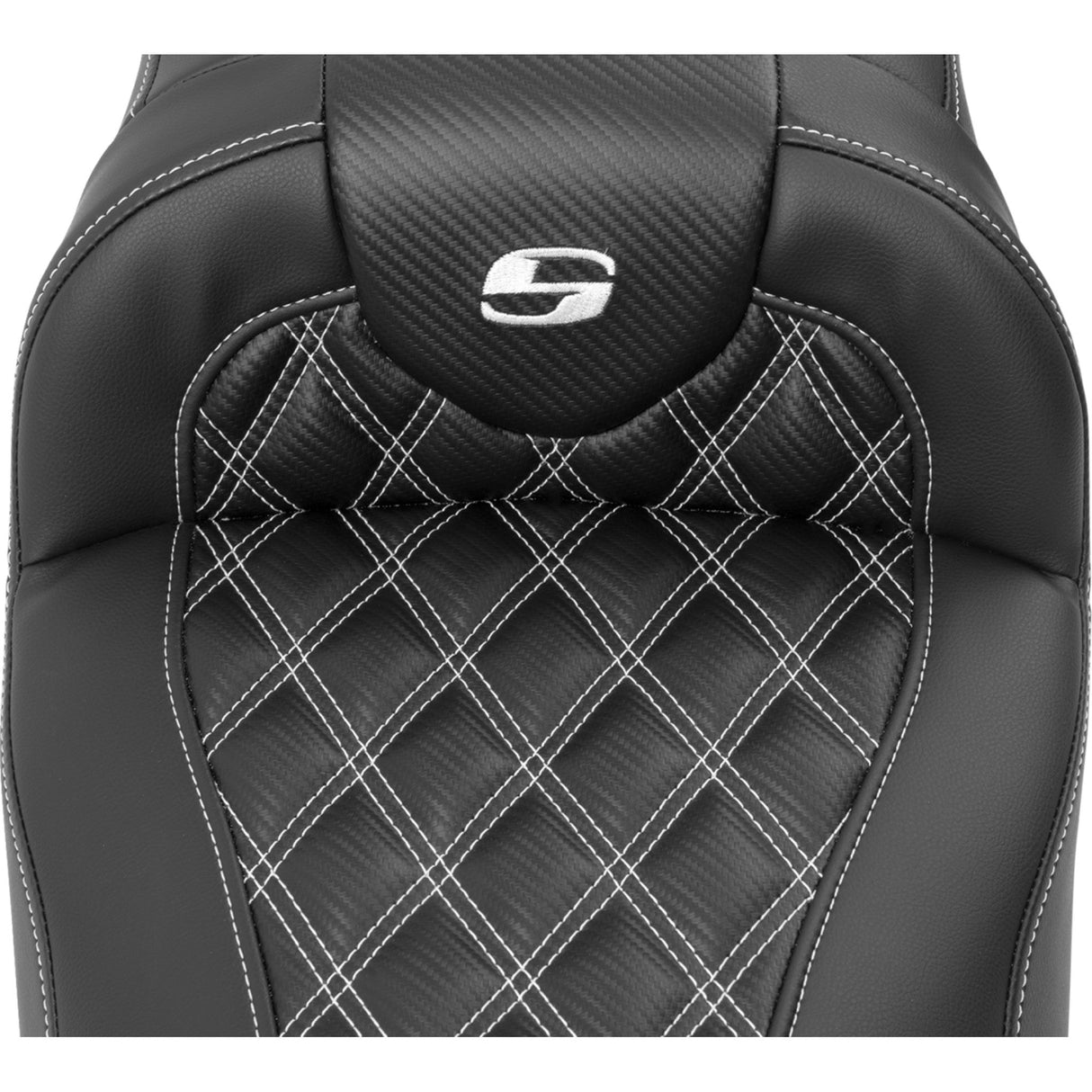 Saddlemen Roadsofa™ Extended Reach Seat Without Backrest Lattice Stitch White Stitch - 823-07-20706 For Harley Touring 2023-2026