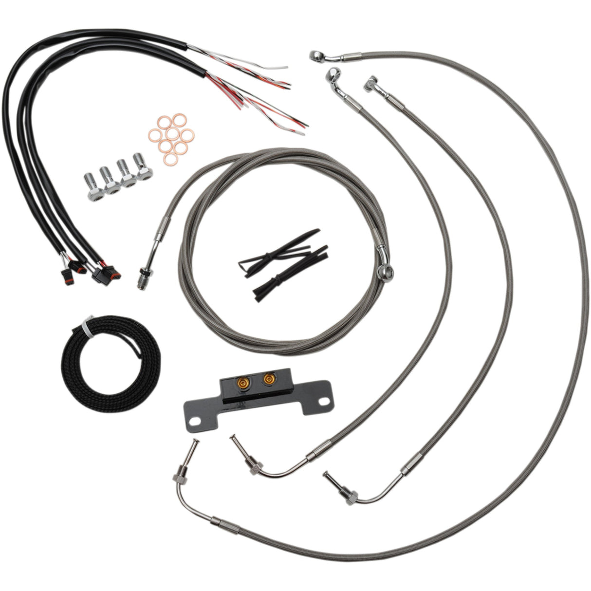 LA CHOPPERS 0662-0213 LA-8055KT2-16 Complete Stainless Braided Handlebar Cable/Brake Line Kit — Cable Kit Handlebar Cable/Brake Line Kit - Complete - 15" - 17" Handlebars - Stainless