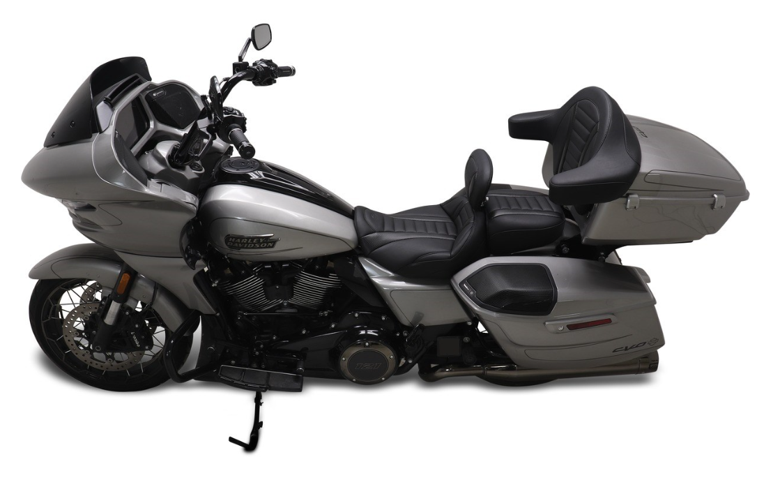 Mustang Deluxe Touring Passenger Seat Black Stitch Carbon Fiber Inlay - 88402 For Harley Touring 2023-2026