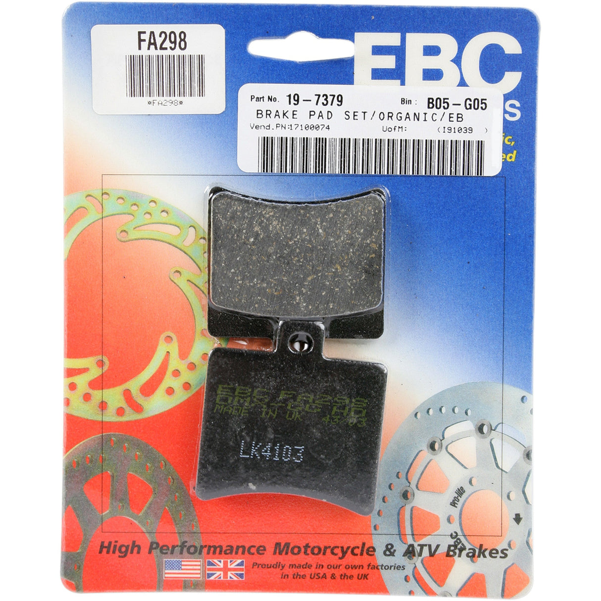 Ebc Brake Pad - FA298 Aprilia Atlantic 500 / Scarabeo 150 / Scarabeo 500 / 125 2009-2012