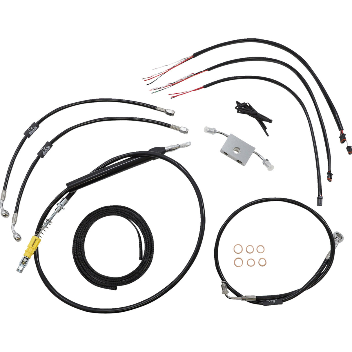 LA Choppers Complete Black Vinyl Braided Handlebar Cable Brake Line Kit 15"-17" Handlebars - LA-8157KT2-16B For Harley Softail 2018-2024