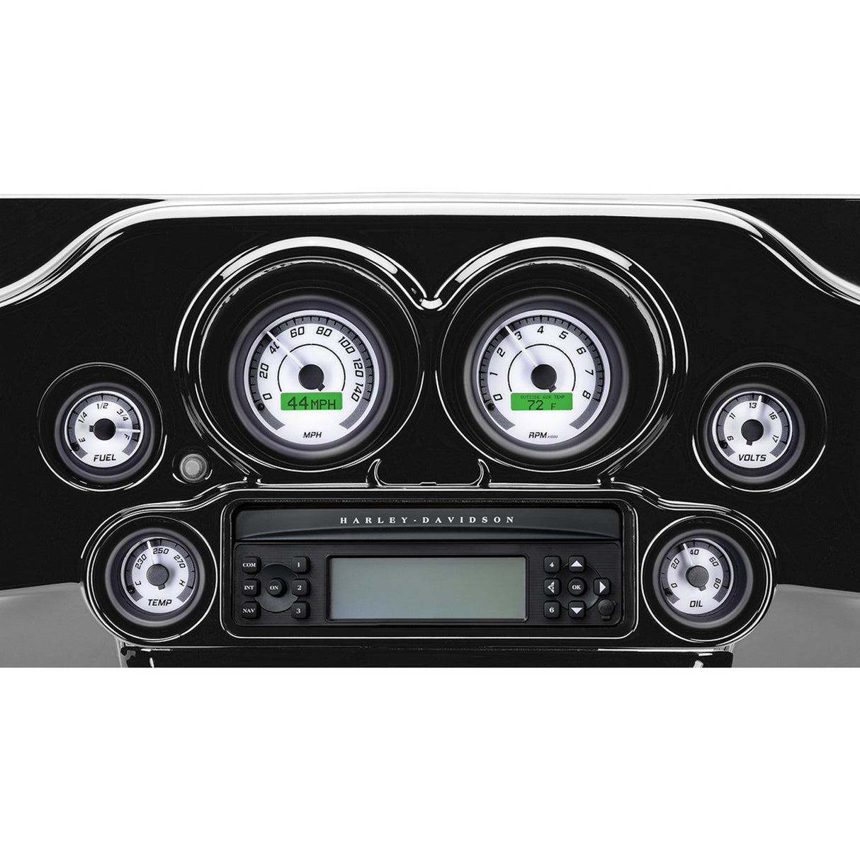 DAKOTA DIGITAL 2212-0569 MVX-8600-WG-K MVX-8K Series Analog/Digital Gauge Kit — 8600WGK Model - MVX-8K Series Analog/Digital 6-Gauge Kit - Black Bezel - White Face with Gray Background