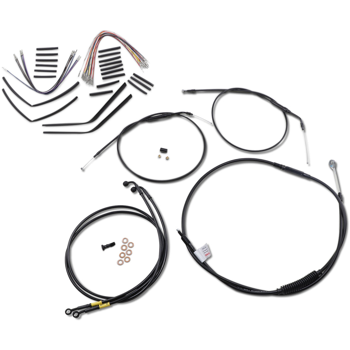 Burly Brand Complete Black Vinyl Handlebar Cable Line Kit For Ape Hangers 14" - B30-1198 For Harley Fat Bob 2008-2011
