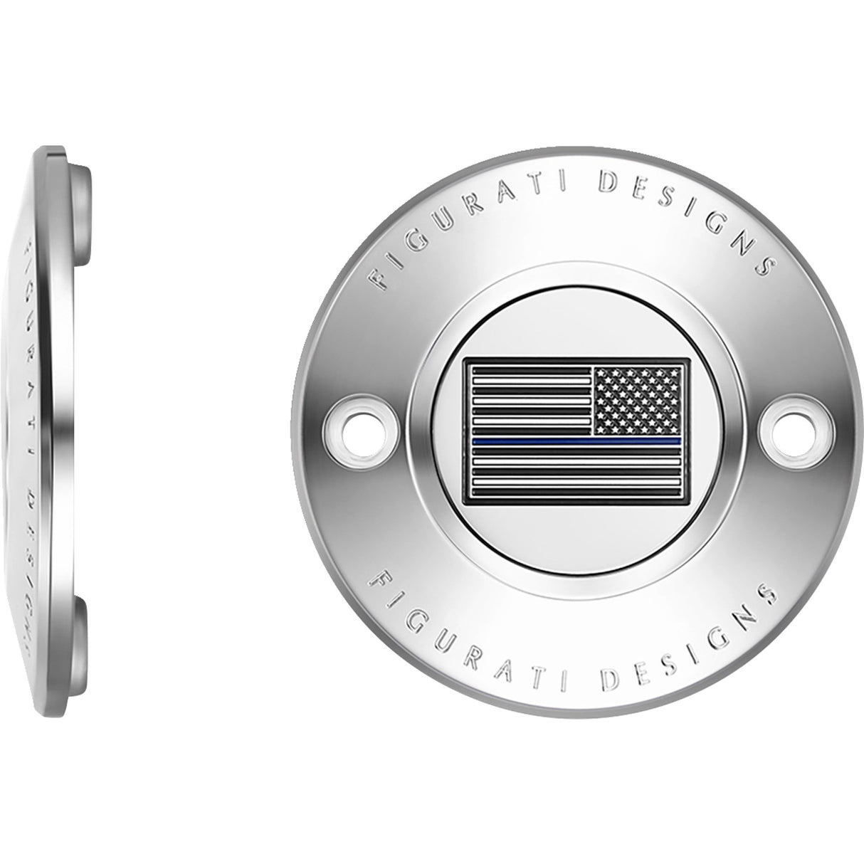 Figurati Designs Timing Cover 2 Hole Blue Line American Flag Stainless Steel - FD70-TC-2H-SS For Harley Motorcycles 2017-2022