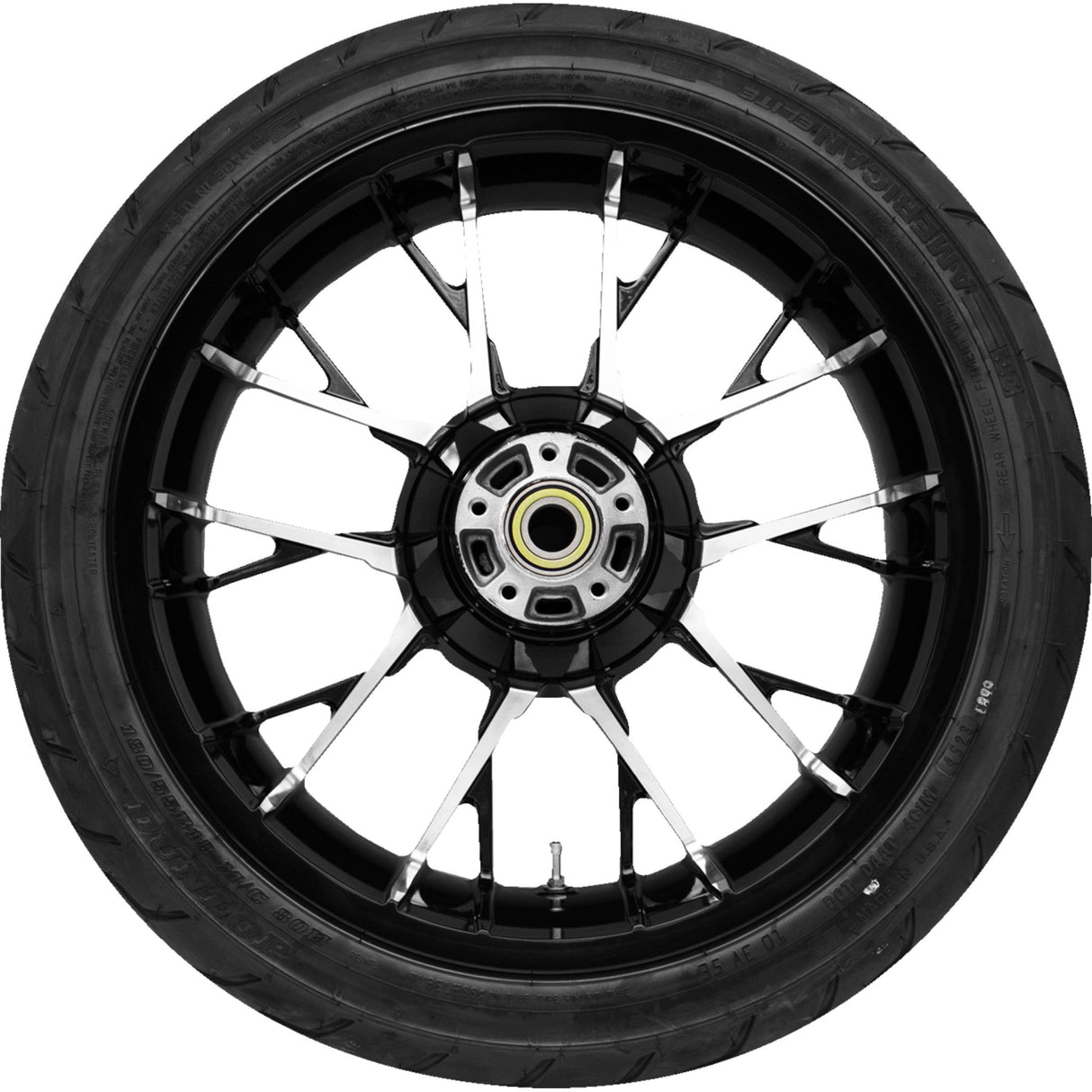 Coastal Moto Rear Marlin Wheel Tire Combination Black Cut (18") Dunlop AE2 Tire (180/55B18) - PKG2-MAR185BC-ABST For Harley Touring 2009-2026