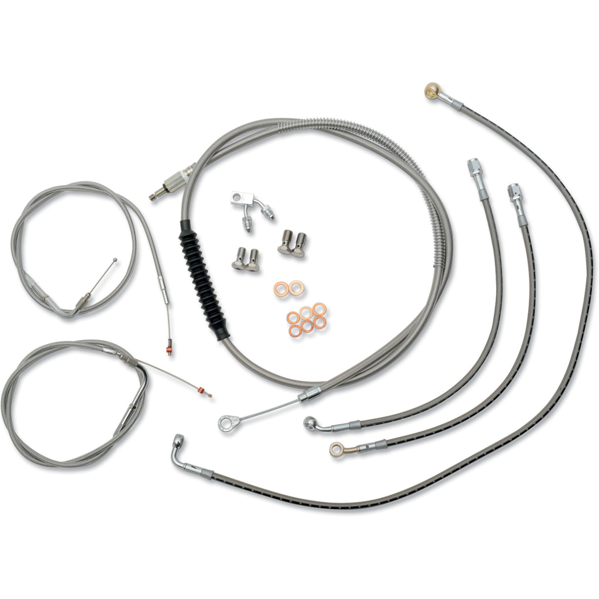 LA CHOPPERS 0662-0388 LA-8122KT-19 Standard Stainless Braided Handlebar Cable/Brake Line Kit 18"-20" ape hangers - '15 fxsb