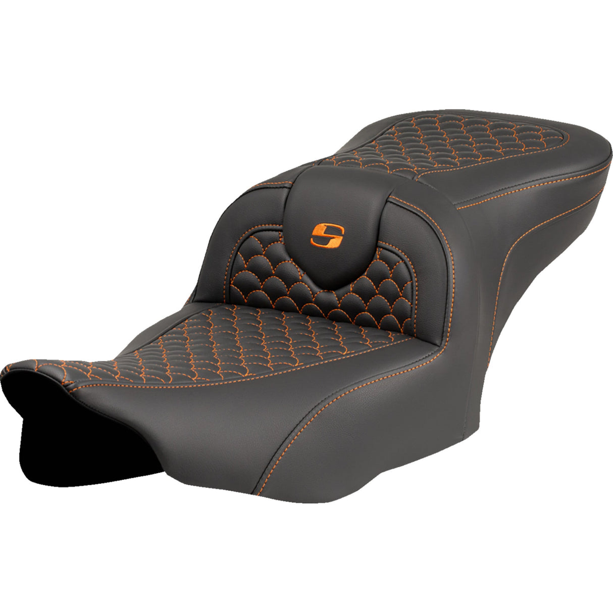 Saddlemen Dragon Scale Stitch RoadSofa™ Seat Orange Stitch Without Backrest - 823-07-20803 For Harley Touring 2023-2026