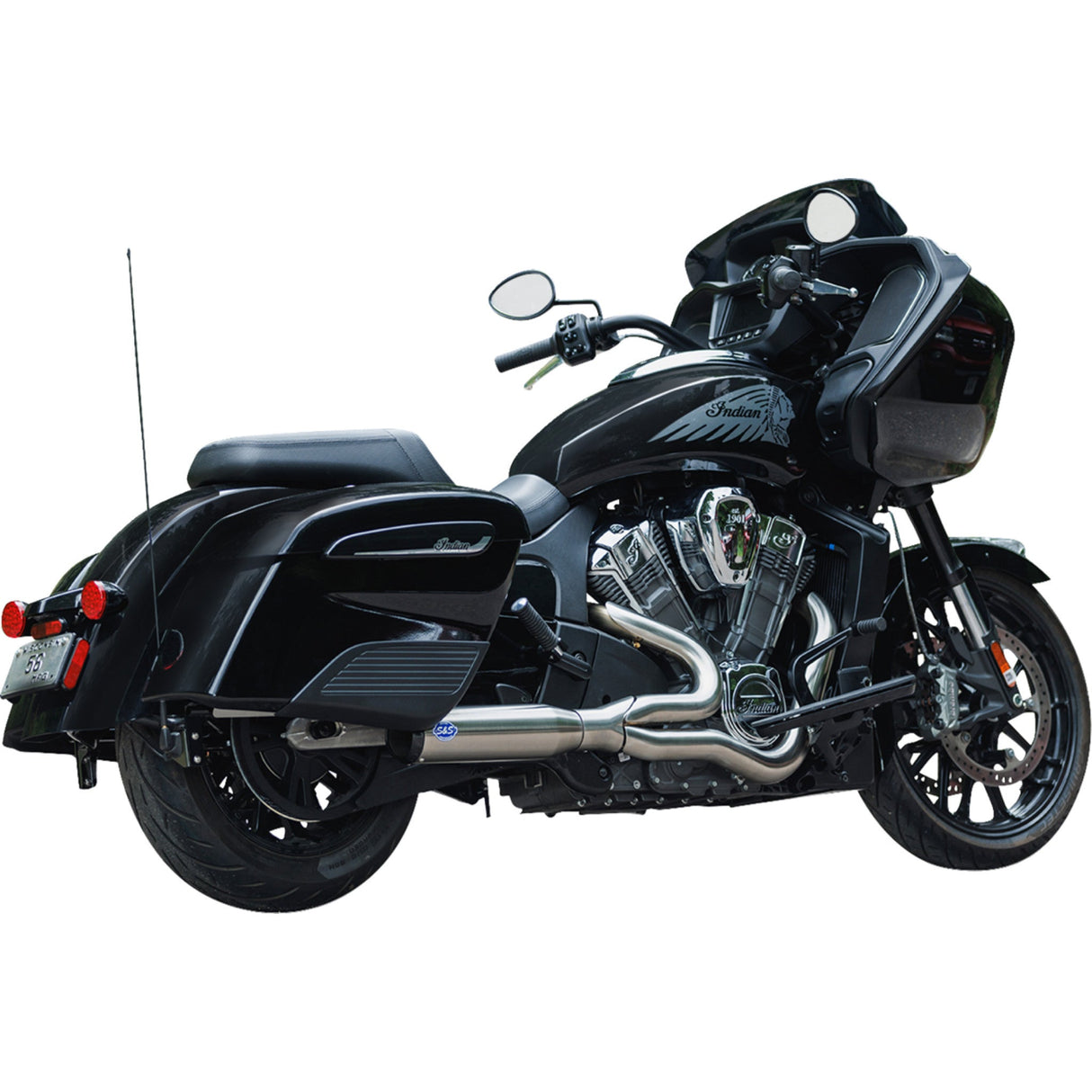 S&S Cycle 2-Into-1 Qualifier Exhaust System Race Only Brushed Stainless Steel - 550-1082 For Indian Challenger 2020-2023