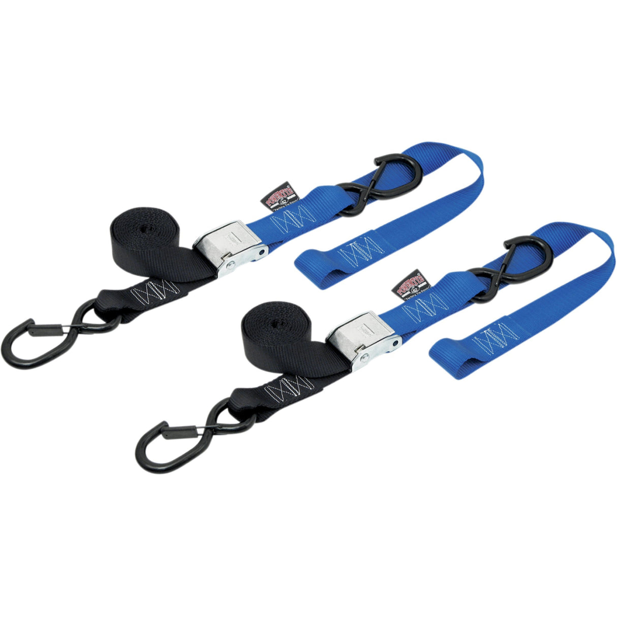 POWERTYE MFG. 3920-0141 29623-S 1-1/2" Cam-Buckle with Safety-Latch Hooks and Soft-Tye Cam Tie-Downs - 1-1/2" x 6-1/2' - Black/Blue