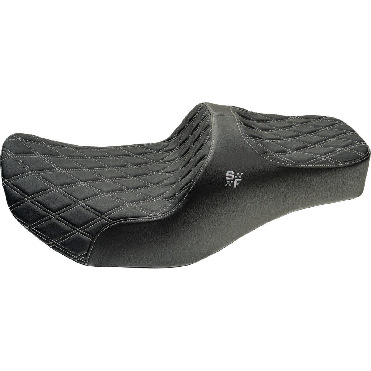 Slyfox Chariot Seat Silver Double Diamond Stitch Silver Logo - 4723D For Harley Touring 2009-2025