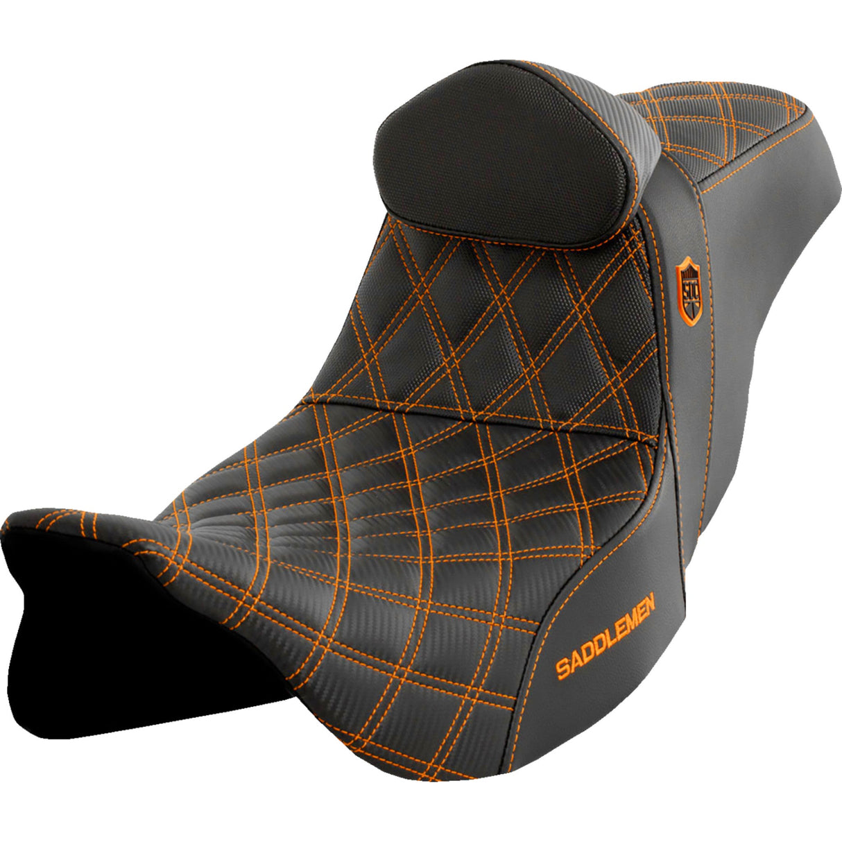Saddlemen Pro Series SDC Performance Grip Seat With Backrest Orange Stitch - SC80807ORART For Harley Touring 2008-2024