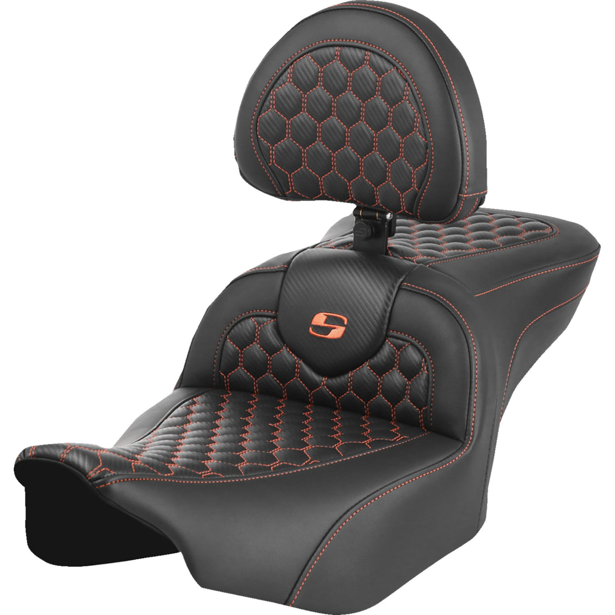 Saddlemen Honeycomb Roadsofa™ Seat With Backrest Honeycomb Orange Stitch - 823-07-189B3 For Harley Touring 2023-2026