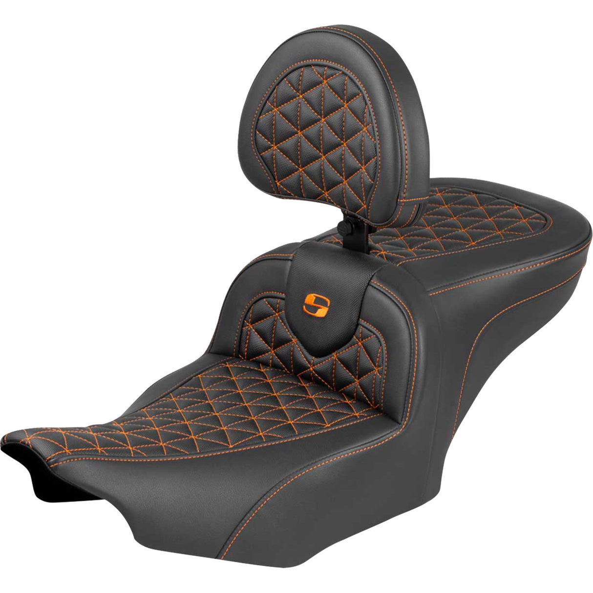 SADDLEMEN 0801-2228 823-07-210B3 Roadsofa™ Standard Reach Seat Roadsofa™ Seat - with Backrest - Orange Stitch - FLH/FLT '23-'25