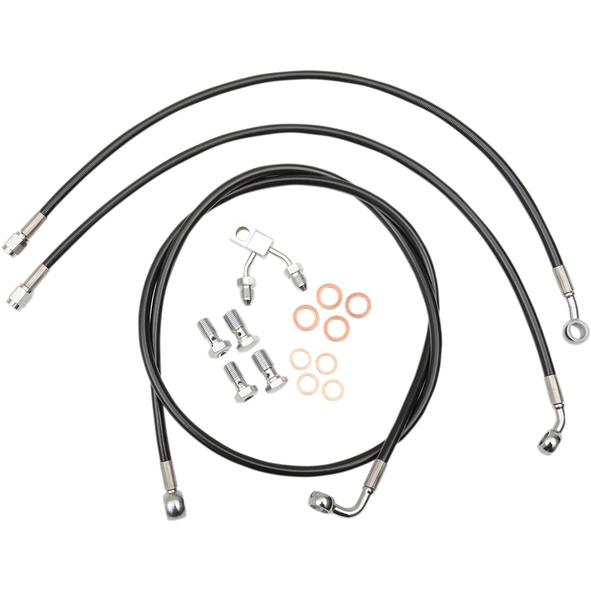 LA CHOPPERS 1741-4206 LA-8150B13B Black Braided Brake Line Kit - 12" - 14" Ape Hanger Handlebars - Black