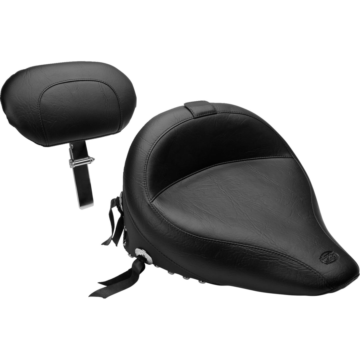 Mustang Wide Solo Seat With Removable Backrest With Backrest Black Studded With Concho - 79120 For Harley Softail 2000-2006