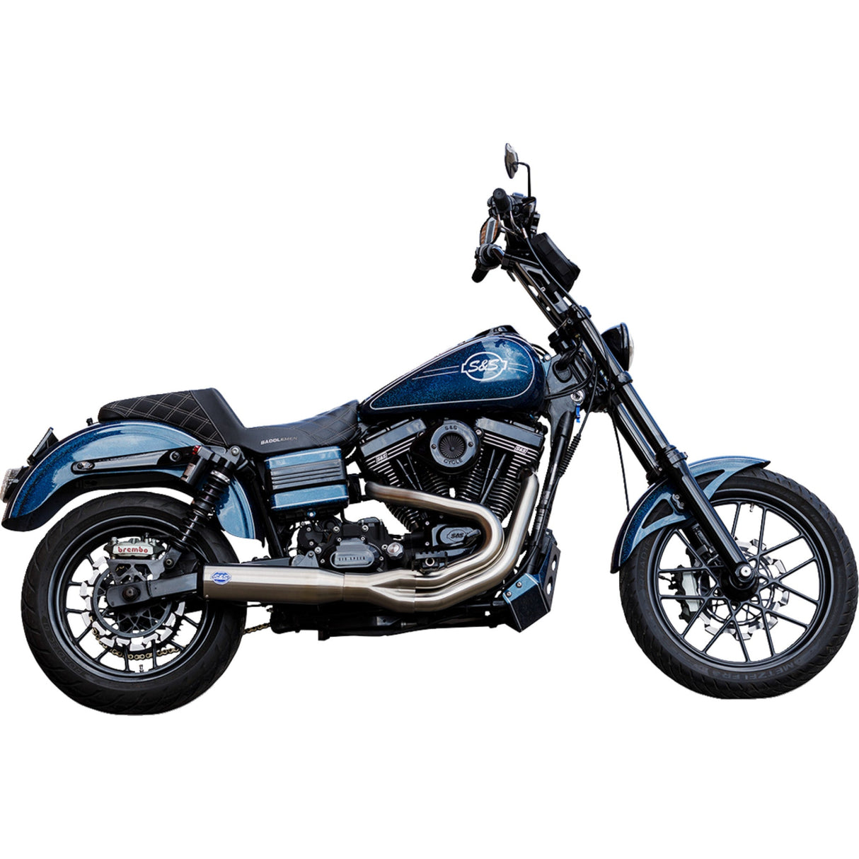 S&S Cycle 2-Into-1 Qualifier Exhaust System Brushed - 550-1097 For Harley Dyna 2006-2007