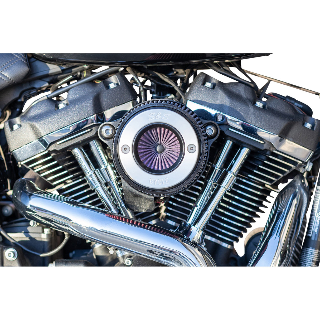 S&S Cycle Air Stinger Stealth Air Cleaner Kit Chrome Ring - 170-0714A For Harley Motorcycles 2017-2023