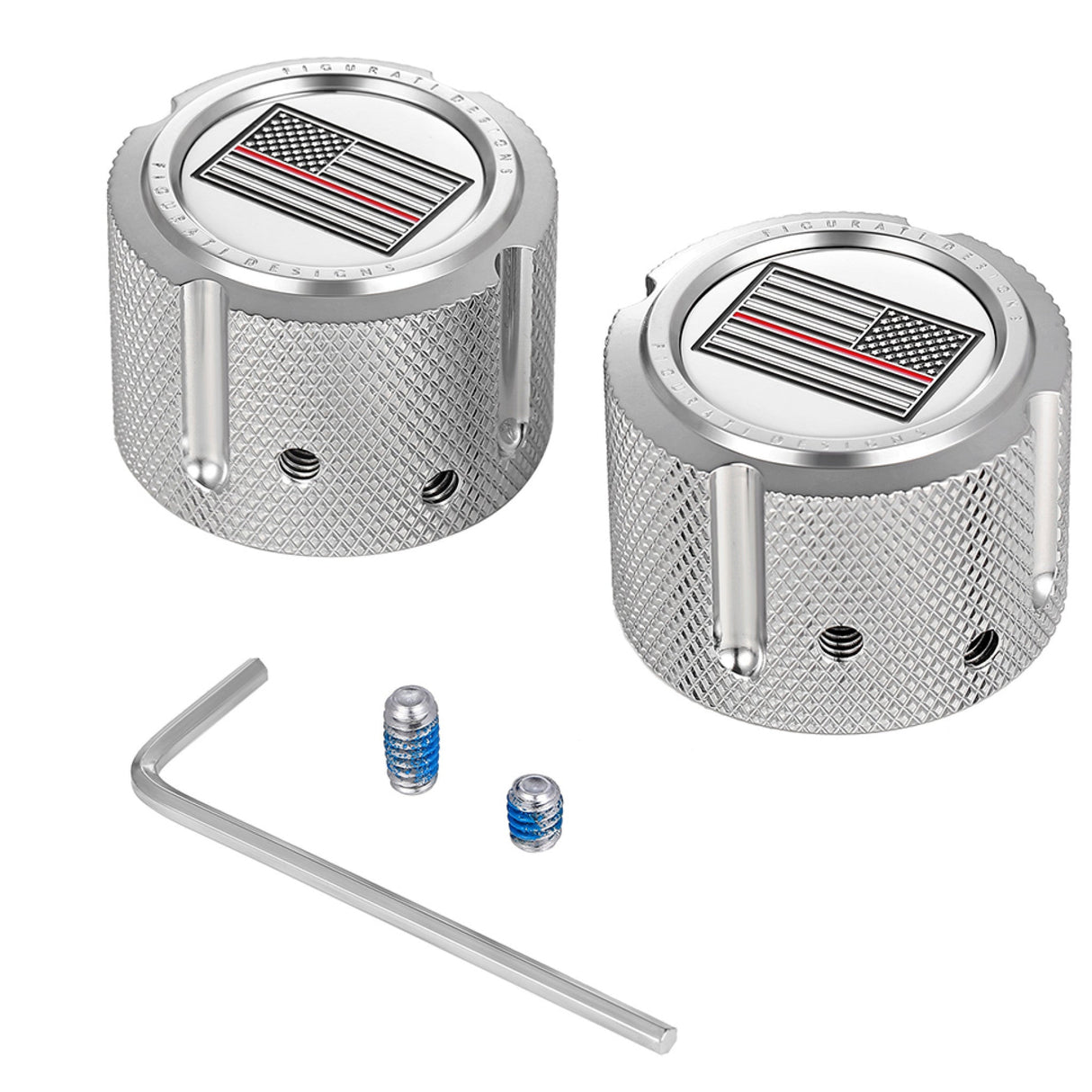 Figurati Designs Front Axle Nut Cover Front Stainless Steel Red Line Flag Silver - FD73-FAC-SS For Harley Motorcycles 2002-2022