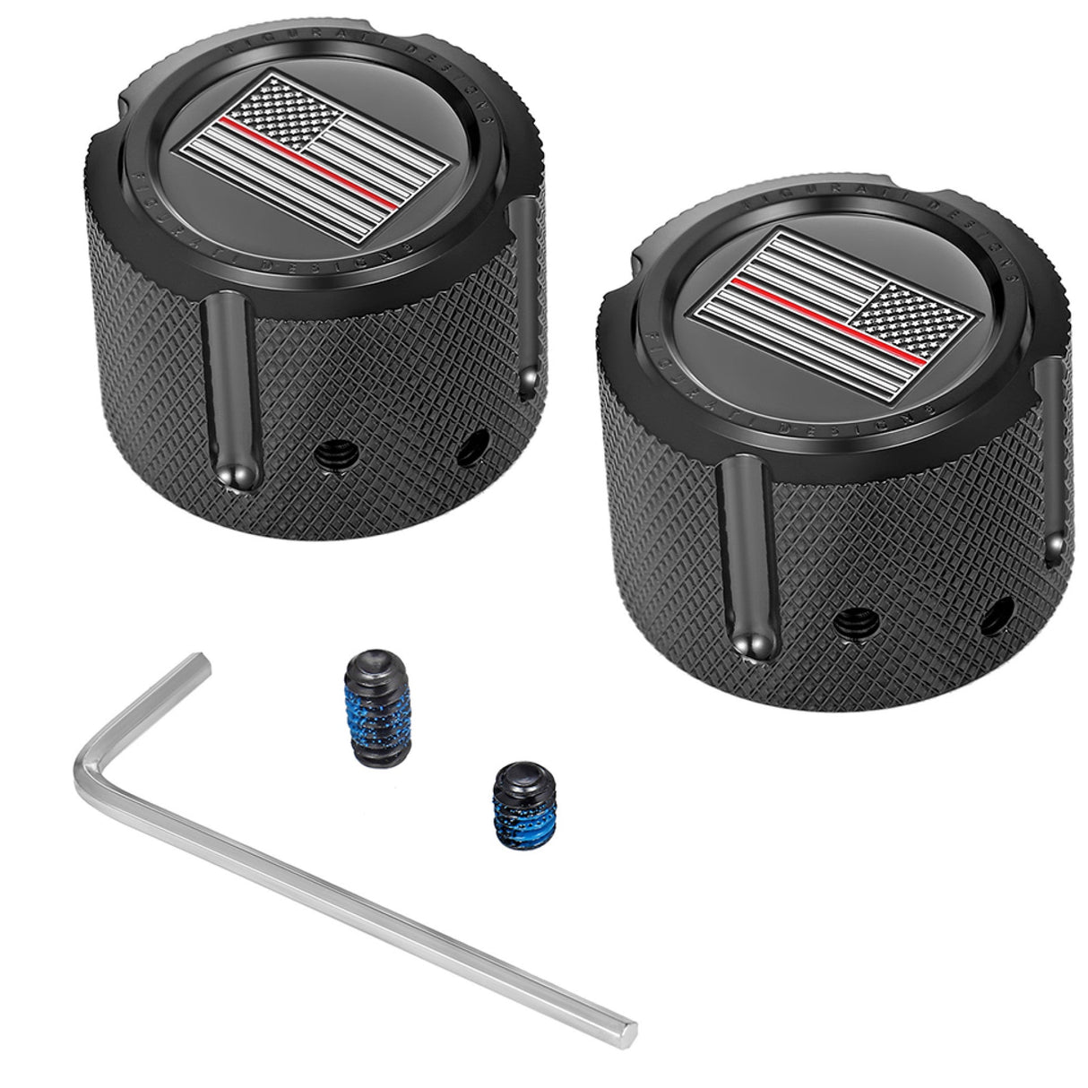 Figurati Designs Front Axle Nut Cover Front Stainless Steel Red Line Flag Black - FD75-FAC-BK For Harley Motorcycles 2002-2022