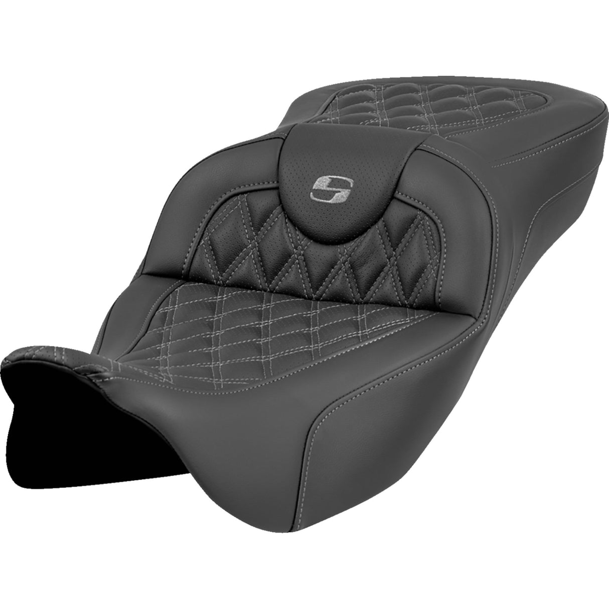Saddlemen Roadsofa™ Extended Reach Seat Lattice Stitch Gray Stitch Without Backrest - 808-07B-18402 For Harley Touring 2008-2025