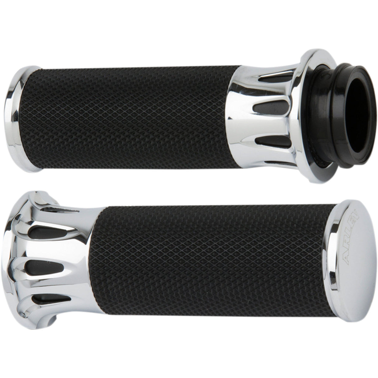 Arlen Ness Fusion Deep Cut Grips TBW Chrome - 07-318 For Harley Motorcycles 2008-2025