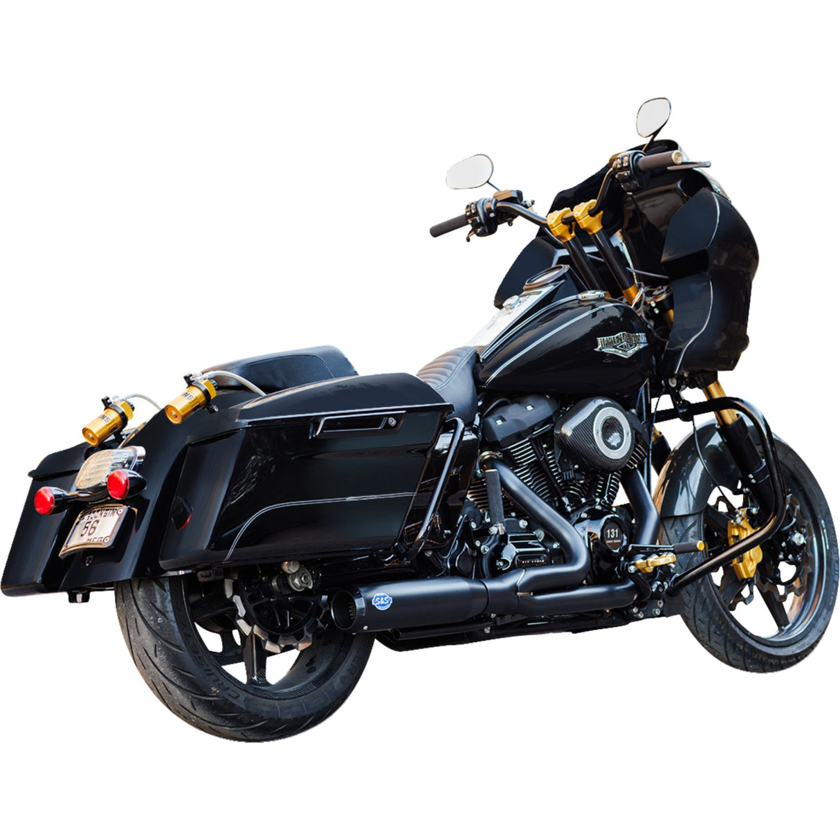 S&S Cycle 2-Into-1 Qualifier Exhaust System Race Only Guardian Black - 550-1109 For Harley Touring 2017-2023
