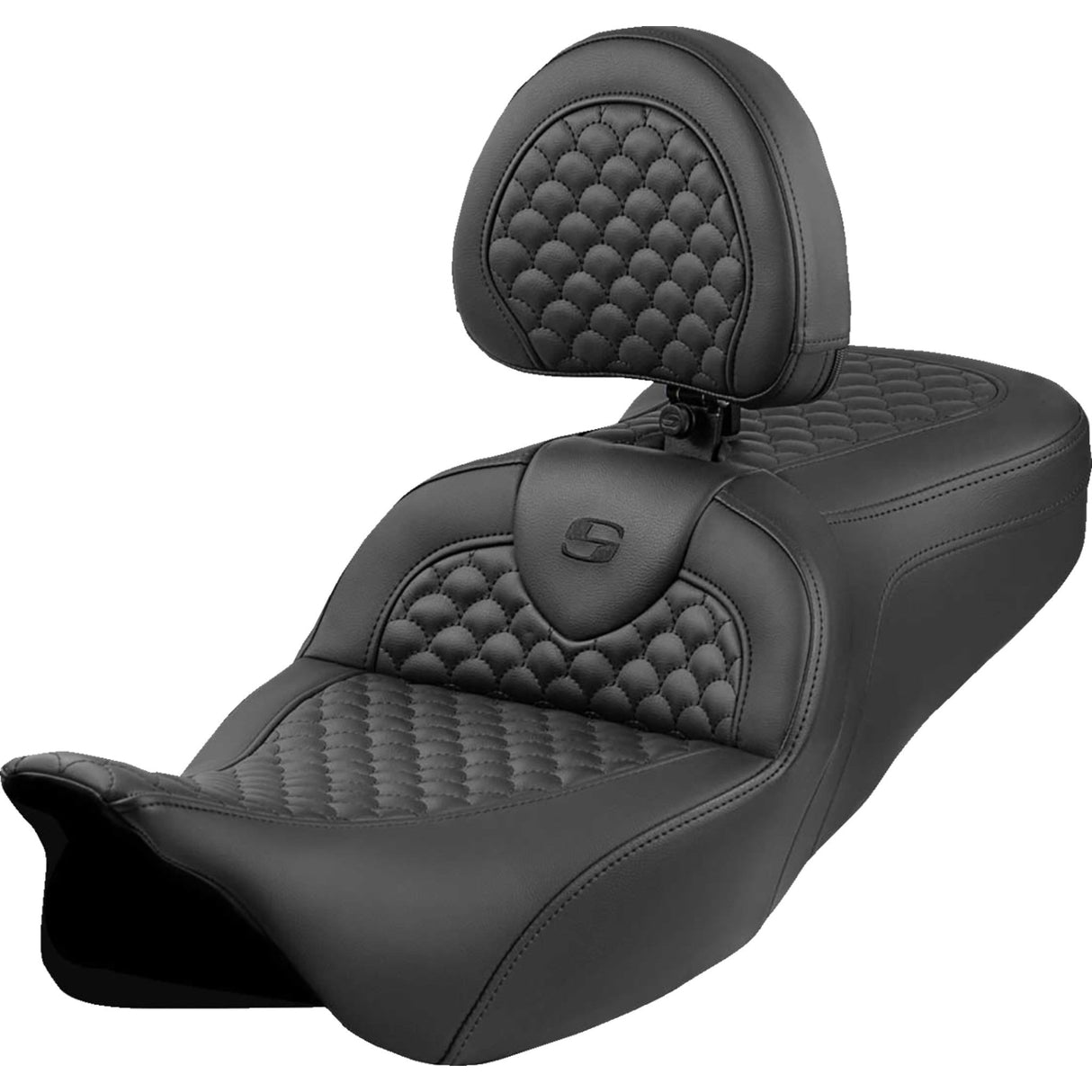 Saddlemen Dragon Scale Stitch RoadSofa™ Seat Black Stitch With Backrest - 808-07B-208B0 For Harley Touring 2008-2024