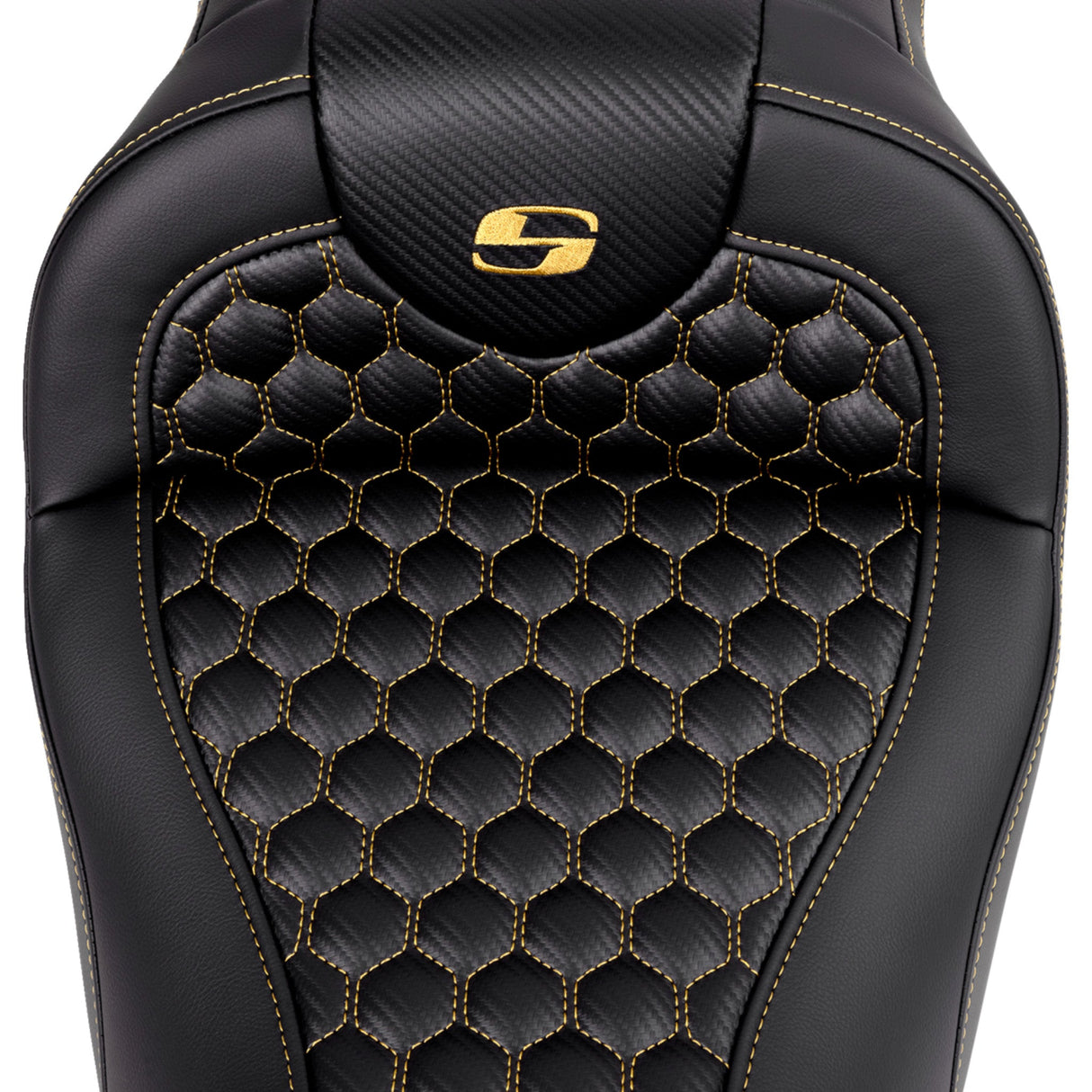Saddlemen Honeycomb Roadsofa™ Seat Honeycomb Gold Stitch Without Backrest - 808-07B-18907 For Harley Touring 2008-2023