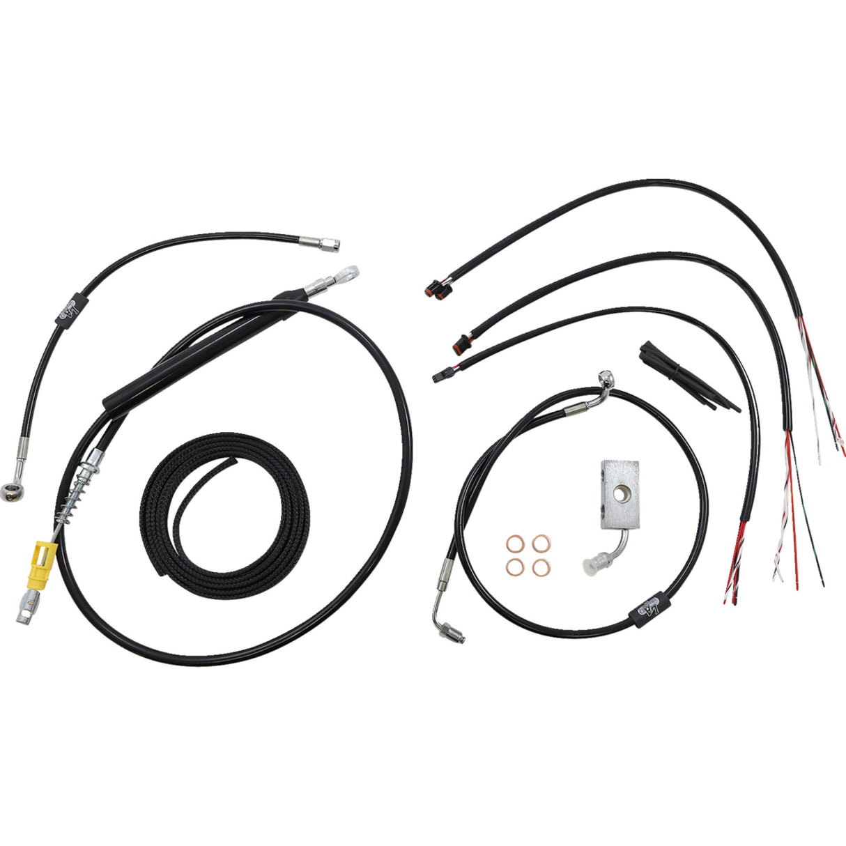 LA Choppers Complete Black Vinyl Braided Handlebar Cable Brake Line Kit 15"-17" Handlebars - LA-8155KT2-16B For Harley Softail 2018-2022