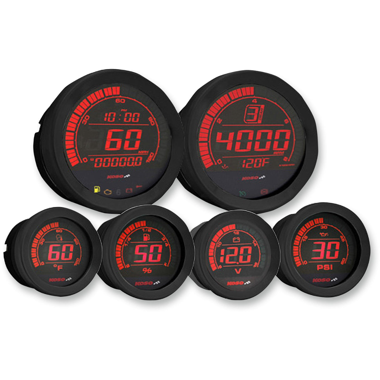 Koso North America HD-02 Six-Piece Gauge Kit Black - BA050903 For Harley Touring 2004-2013