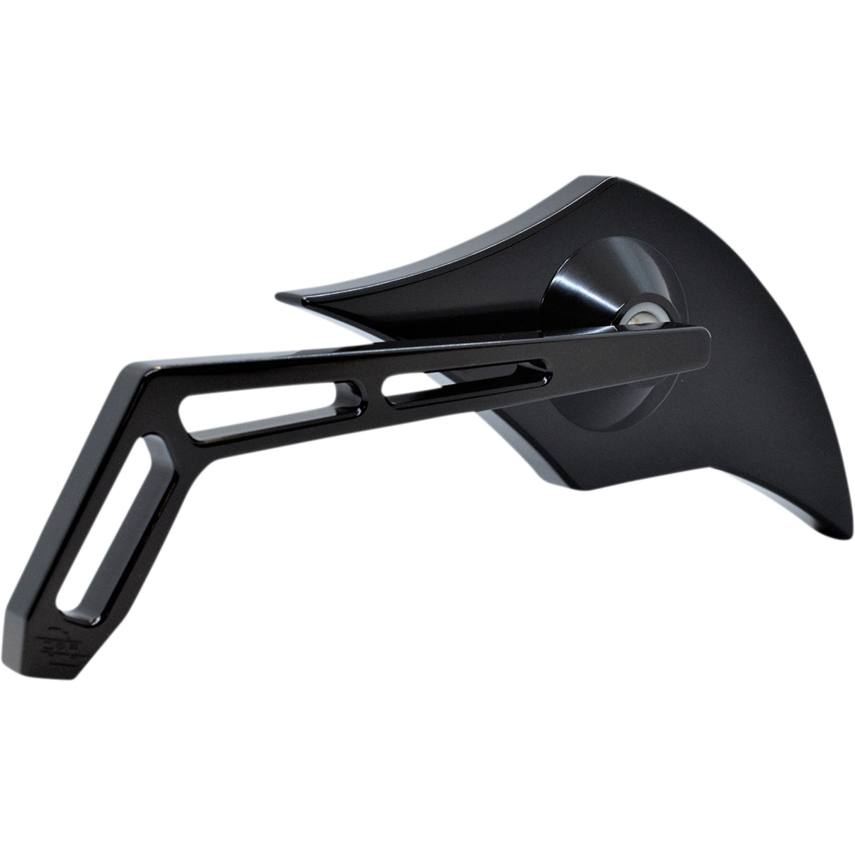 PRO-ONE PERF.MFG. 0640-1436 102300AB Billet Aluminum Mirror Mirror - Weekend Warrior - Side View - Cut-Out/Flame Head - Oblong - Black - Left