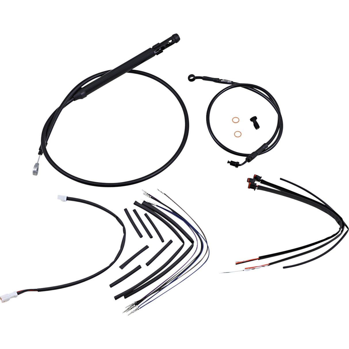 Burly Brand Complete Black Vinyl Handlebar Cable Line Kit For Ape Hangers 16" - B30-1256 For Harley Softail 2018-2024