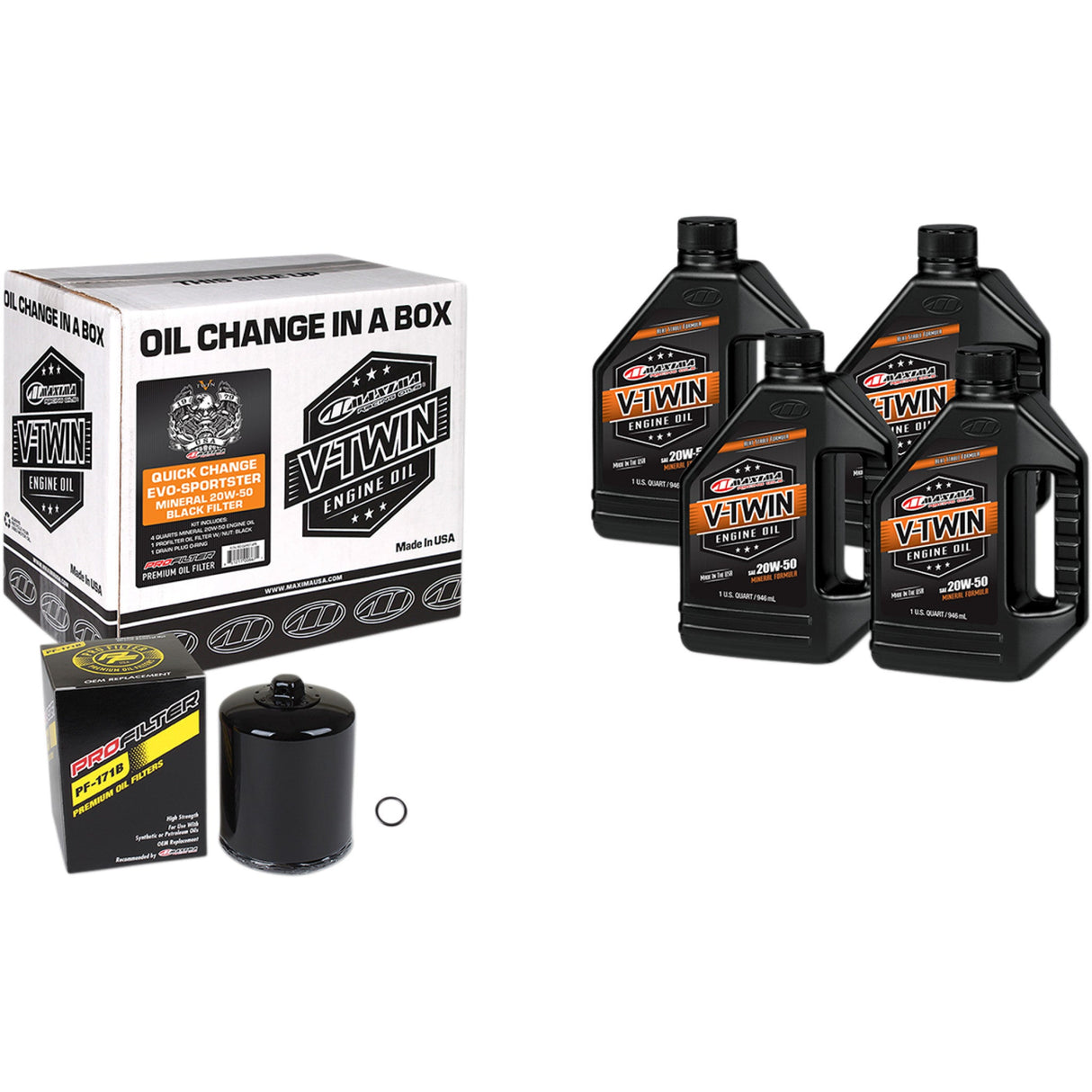 MAXIMA RACING OIL 3601-0726 90-069014PB Quick Change Evo/Sportster Mineral 20W-50 Oil Change Kit Evo/XL Quick Oil Change Kit - Black Filter